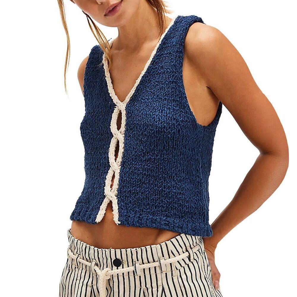 Free People Sicily Sleeveless Cutout Sweater Shirt Top Stretch Size XL  NWT